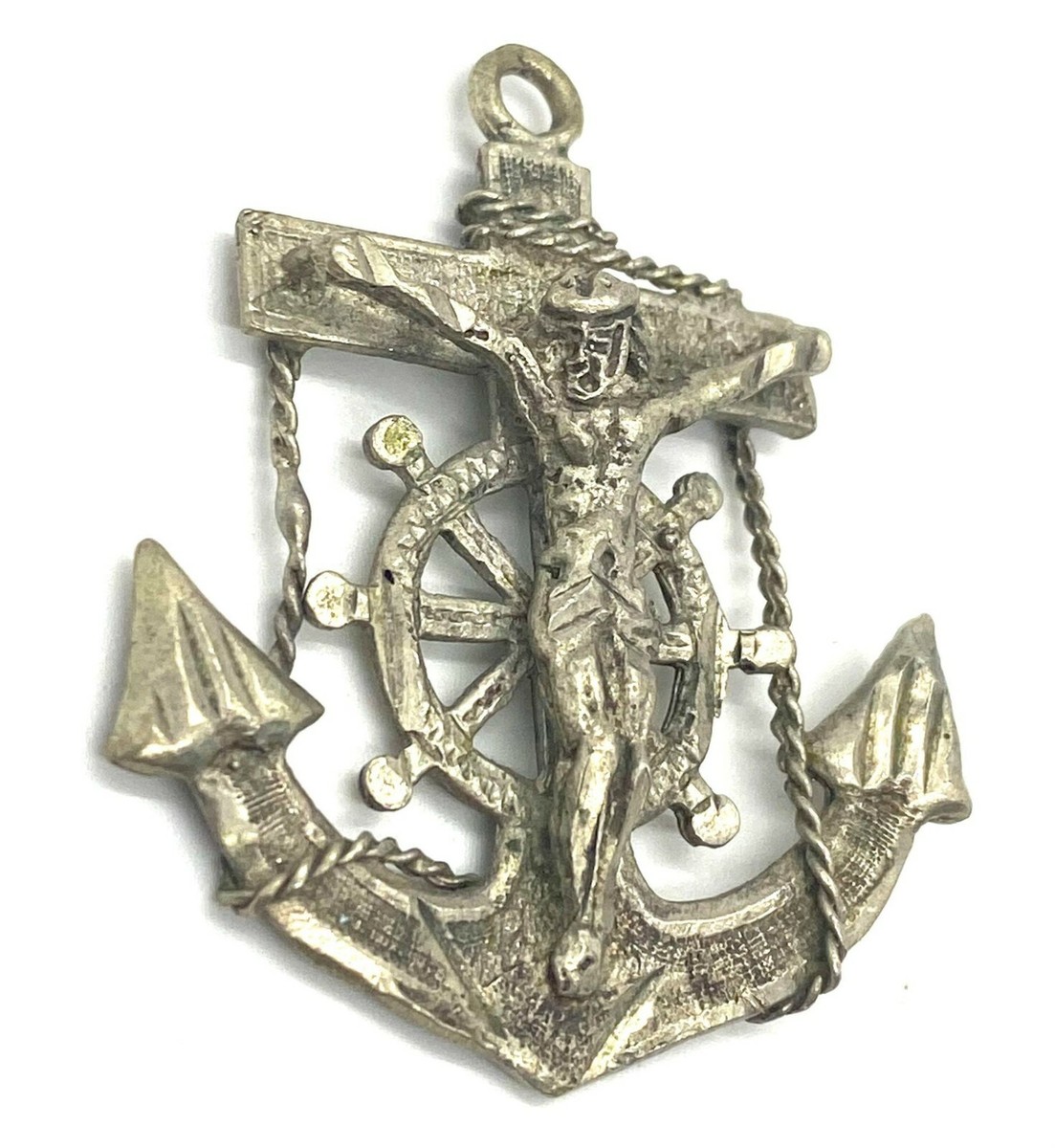 Mens Womens Intricate Silver Anchor Cross Jesus Pendent Vintage Christian |  eBay
