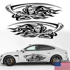 2Pcs 70.5'' Black Death Reaper Graphics Car Side Body Door Decal Vinyl Stickers