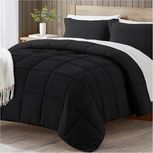 Black California King Comforter Set - Soft Breathable 3-Piece All-Season Bedding - Picture 3 of 8