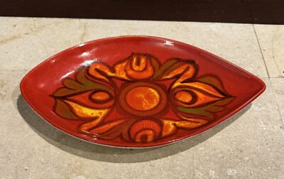 Poole Pottery Delphis Oval Orange Plate Hand Painted #91 England Vintage 1970 s