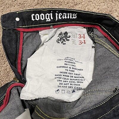 Coogi Jeans Mens 34x33 Dark Wash Baggy Embroidered Yellow Coogi Jeans Mens 34x33 Dark Wash Baggy Embroidered Yellow