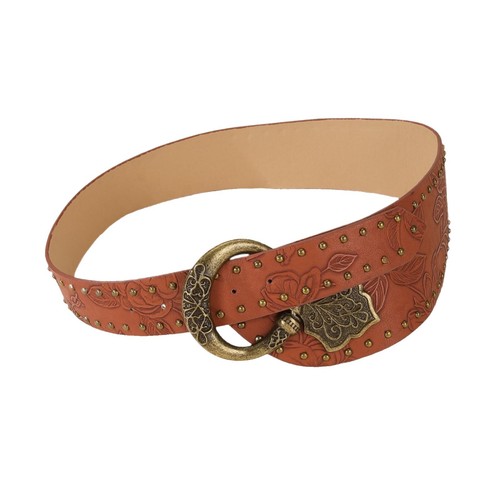 Olga Santini Sz Medium Brown/Rust Wide Belt Embroidered Flowers Silver Hardware s-l1200.jpg main image 4