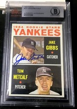 1964 TOPPS #281 JAKE GIBBS / METCALF BAS BECKETT SIGNED CARD AUTOGRAPHED AUTO !