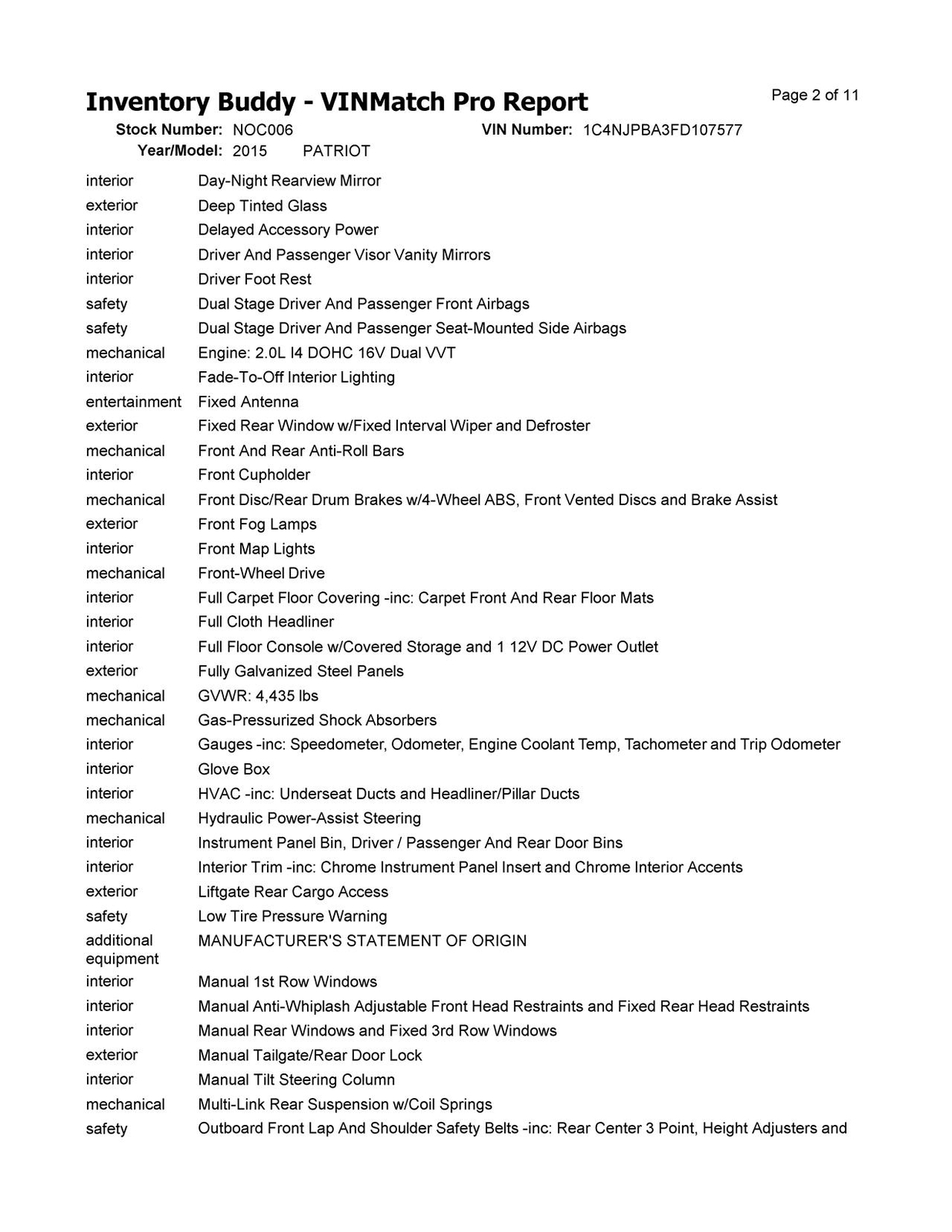 Used Left Tail Light Assembly fits: 2015 Jeep Patriot Left Grade A