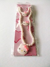 Girls Cream Ivory Kitty Faux Pearl Necklace Pedant Bracelet Ring Set