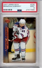 2007-08 UPPER DECK BRANDON DUBINSKY YOUNG GUNS PSA 9 MINT #235 - RANGERS
