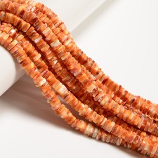 Natural Orange Spiny Oyster Square Heishi Disc Beads Size 6-7mm 16" Strand