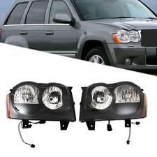 For Jeep Grand Cherokee 2005 2006 2007 Black Headlights Leftright Side Halogen