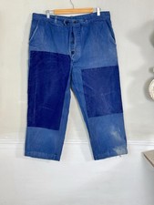 39 French Vintage blue workwear pants trousers distressed Patched mends repairs