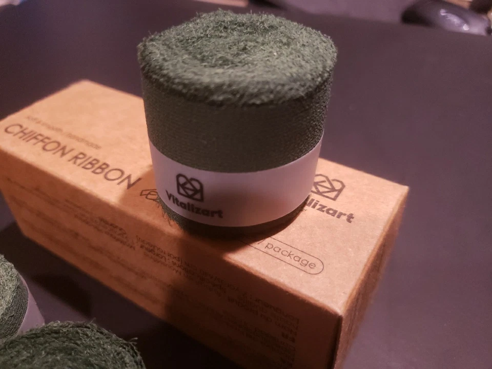 Vitalizart 3 Rolls Handmade Fringe Chiffon Silk Ribbon 1.5" X 7yd Dark Green - Image 2 of 2