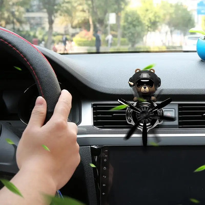 Rotating Airplane Pilot Bear Car Air Freshener Vent Clip Aroma Diffuser