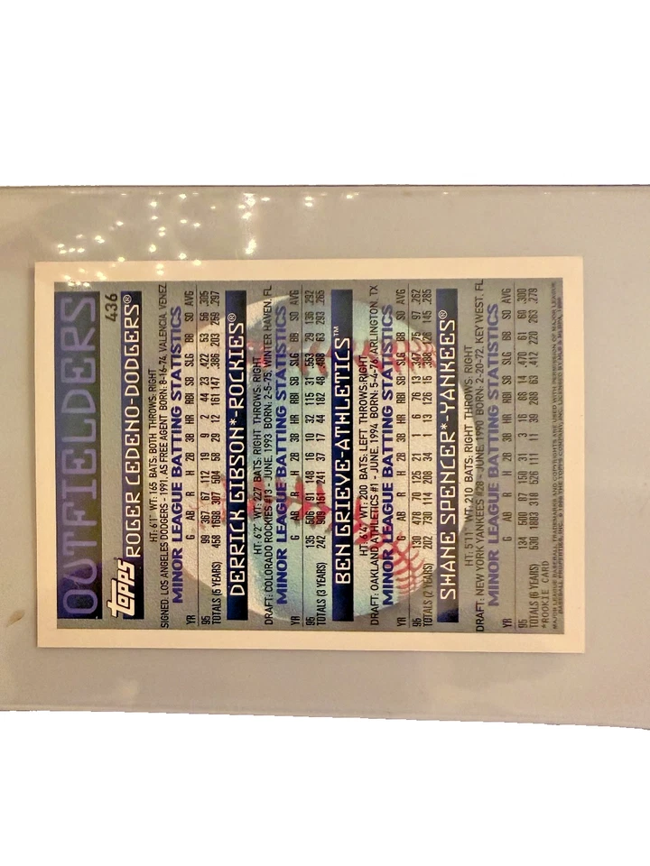 Cartão de novato Topps Prospects 1996 assinado por Shane Spencer - Imagem 2 de 2
