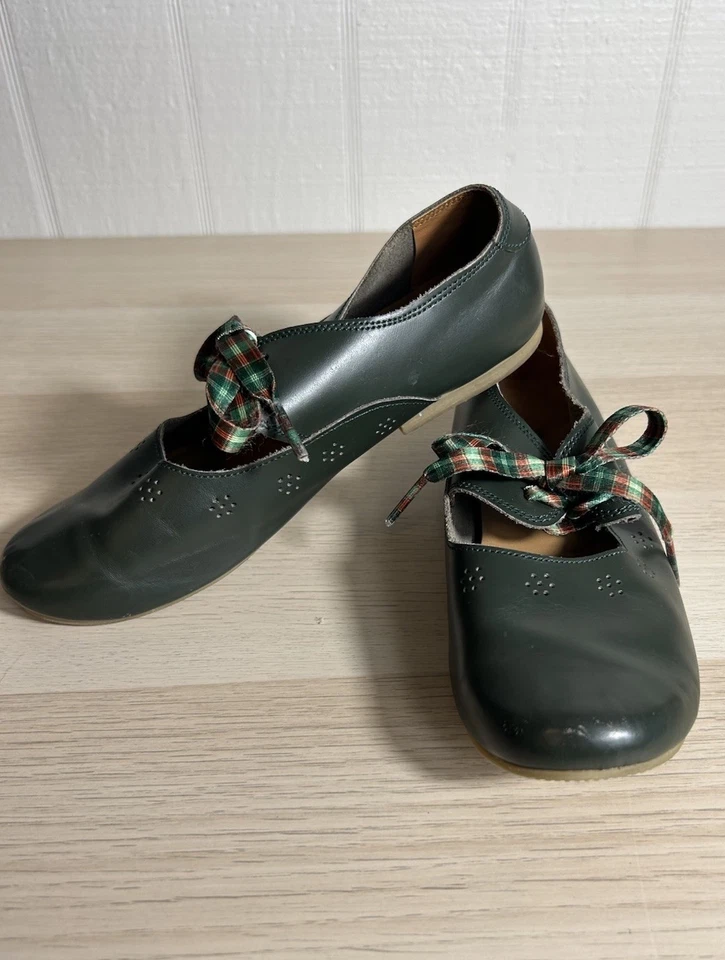 Adelisa и Co ручной работы кожаные туфли размер 34 США 2,5Y зеленый Мэри Джейн лента галстук - Изображение 2 из 4