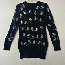 Tipsy Elves CHRISTMAS LIGHT STRAND SEQUIN SWEATER DRESS - Size Small black gold