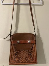 Hand Tooled Hand Stitched Leather Purse Brown Western