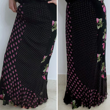 Vintage Y2K Fairycore Whimsigoth Dark Floral Ruffle Women's Maxi Skirt Size XL