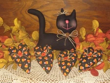 Halloween Decor Black Cat 4 Candy Corn Fabric Hearts Bowl Fillers Wreath Accents