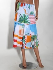 -50% midi tiered skirt by Dolcezza S =38 art print colorful smocked cotton crash