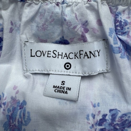 LoveShackFancy Maxi Dress Size S White Floral Cotton Tiered Skirt Ruched Waist - Picture 9 of 10