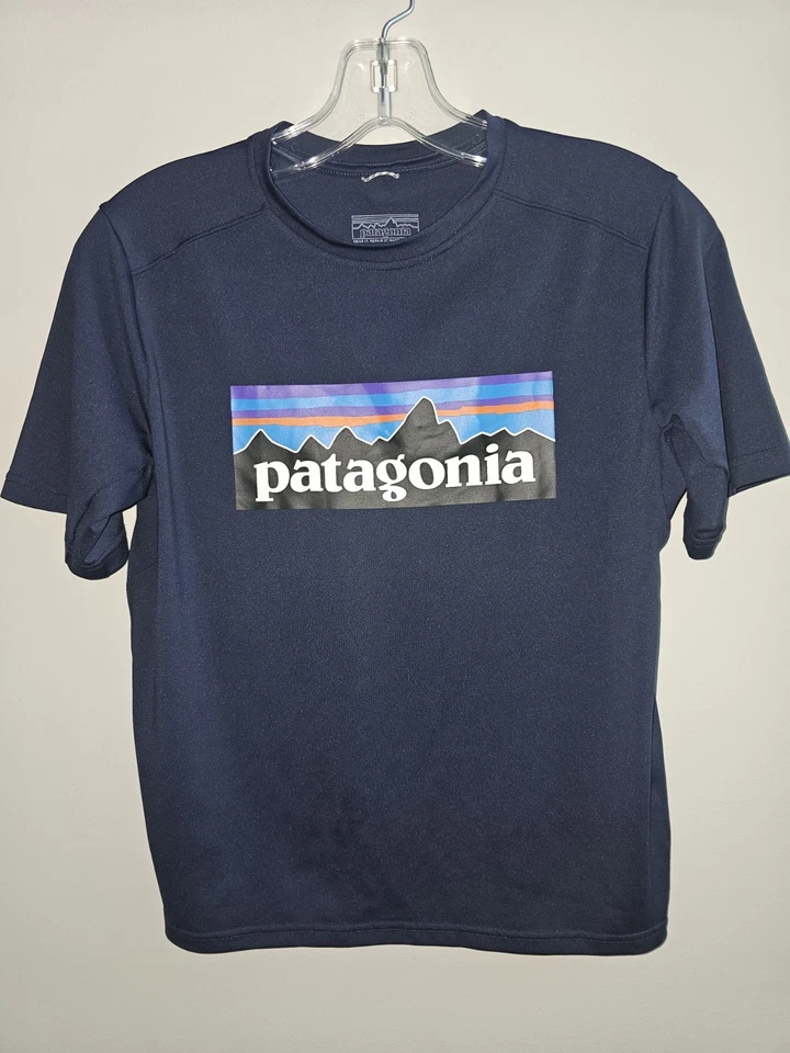 Camiseta manga corta Patagonia Capilene Silkweight XL 14 niños azul gráfico logotipo Foto 3 de 4