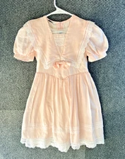 Vintage Jessica McClintock Girls Dress Sz 6 Pink Lace Puff Sleeve Prairie Cottag
