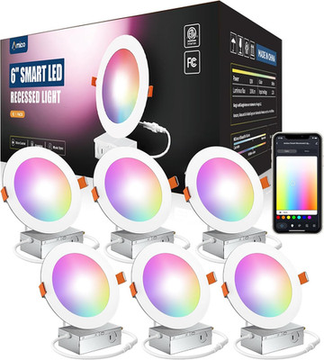 Amico 6 Pack 6 Inch Smart LED Recessed Lighting, Wifi Canless Downlight with Jun