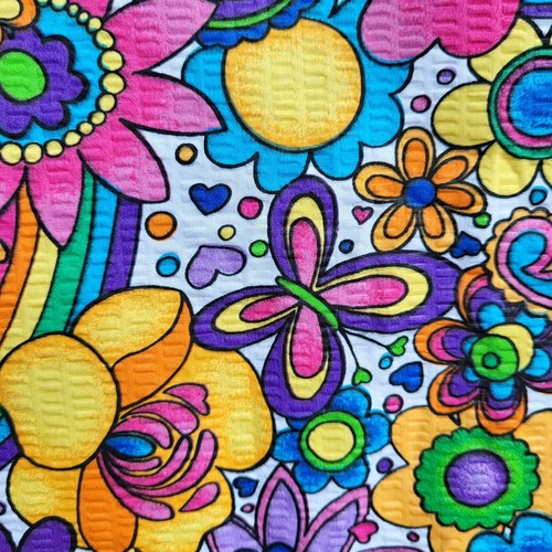 Seersucker Flower Power Brights Rainbows Butterflies Fabric Retro 4 Yds x 45" W - Picture 8 of 8