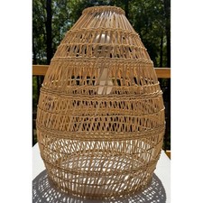 Wicker Rattan Pendant Light Boho Hanging Lamp Shade 20" Coastal