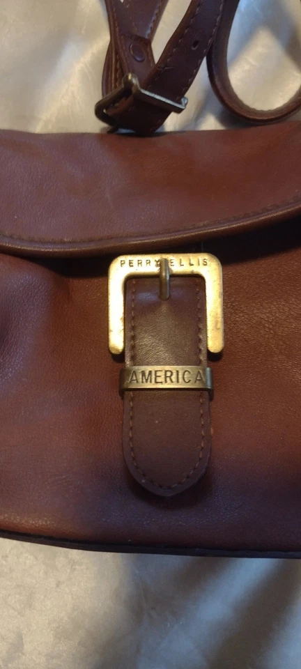 Винтажный PERRY ELLIS AMERICA кожи крест тела ручная сумка/сумочка, корица! Эластичный! - Изображение 2 из 4