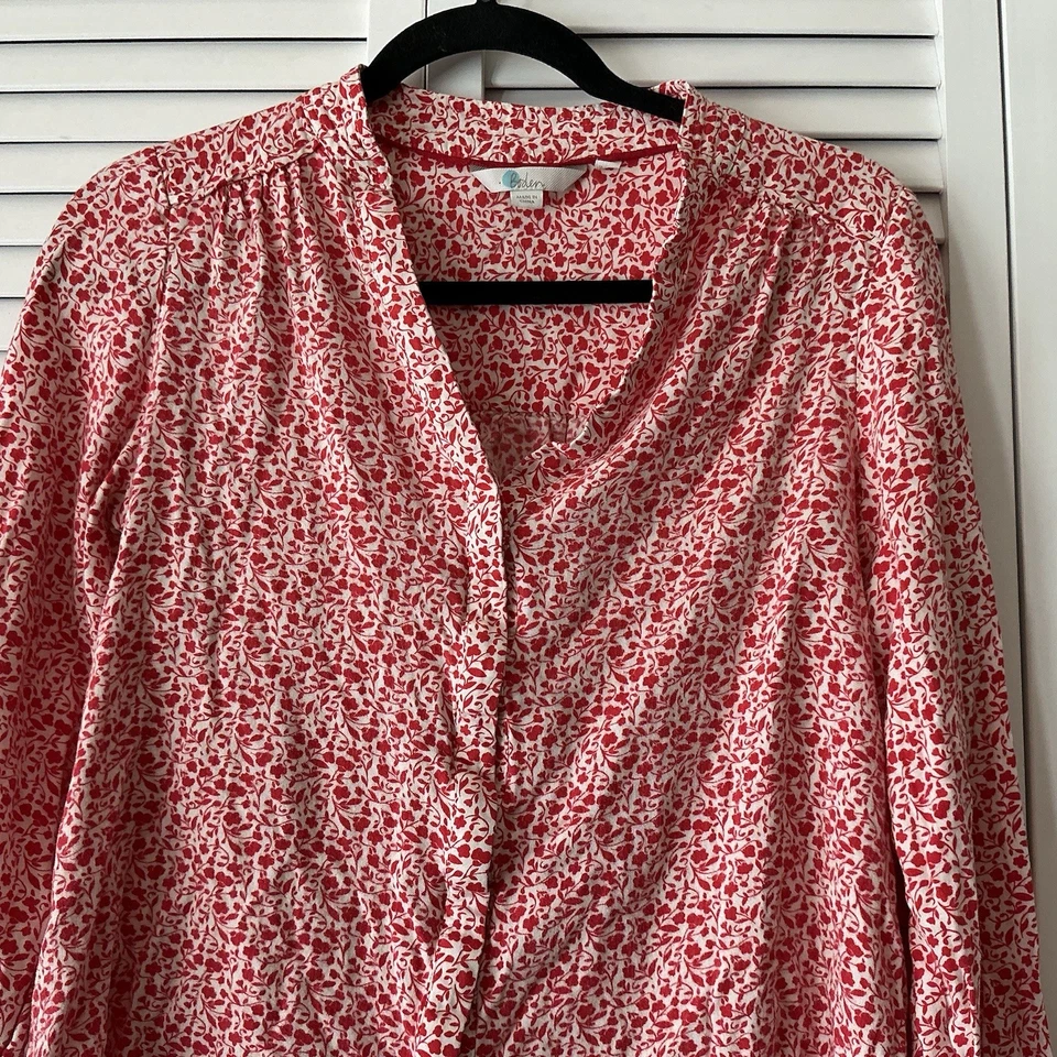 Blusa Floral Boden Annora Para Mujer Talla 6 Roja Manga Larga Suave Botón Camisa Elegante Foto 4 de 4