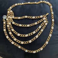 Gold Tone Metal Belt with Large Size Rhinestones Max. 44 Inches