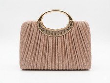 Women  s Rose Gold Glitter Evening Clutch Bag Rhinestone Handle Wedding Purse