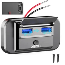 12-24V Dual USB QC3.0 Car Boat RV Fast Charger Socket LED Power Outlet Accessory