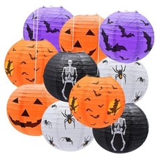 10-Pack Halloween Paper Lanterns Set   10" Hanging Pumpkin Skeleton Bat Pumkins