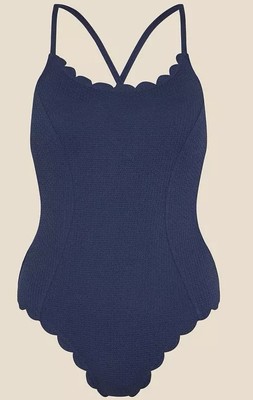 BNWT ACCESSORIZE NAVY TEXTURED SCALLOP SWIMSUIT SIZE 24 £39 REMOVABLE PADDING