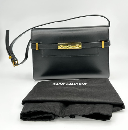 SAINT LAURENT Manhattan Small Shoulder Bag Black Leather Gold Hardware