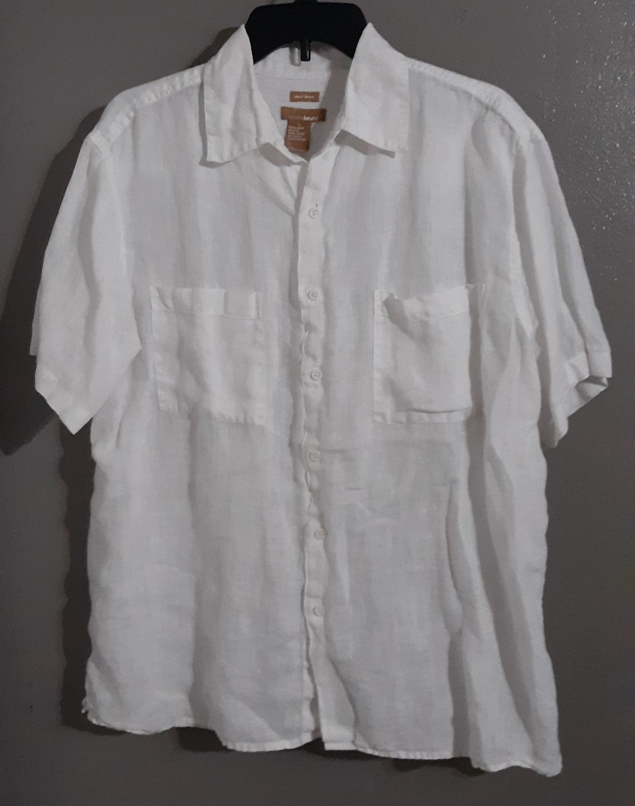 Men’s Bruno Pure Linen Short Sleeve/button Up White Shirt.100% Linen.sz L