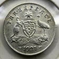 1921 Threepence Coin - nearly Fine porous - George V Silver Predecimal