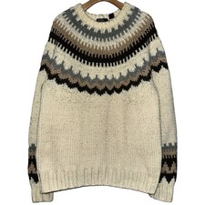 Kaid by Daniel Mitchell Mens Size L Cream Brown Fair Isle lopapeysa Knit Sweater