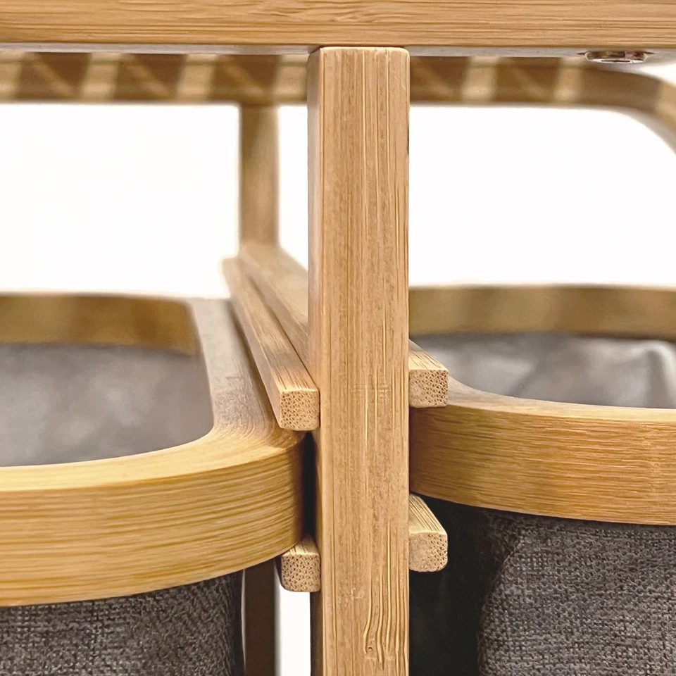 Wäschekorb aus Bambus mit Drei Wäschesack Badezimmerregal Badregal Grau - Bild 4 von 4