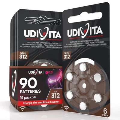 90 Batterie Pile Udivita 312 Senza Mercurio PR41 Apparecchi Acustici Udito