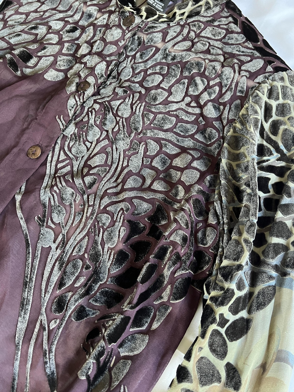 Citron Santa Monica Shirt Womens PM Purple Sheer Burnout Velvet Silk Floral