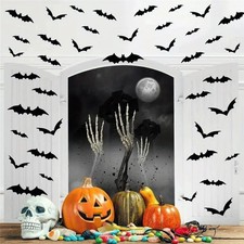 NEW  3D HALLOWEEN BAT WALL DECALS   48 PCS Spooky Party Decoration Set