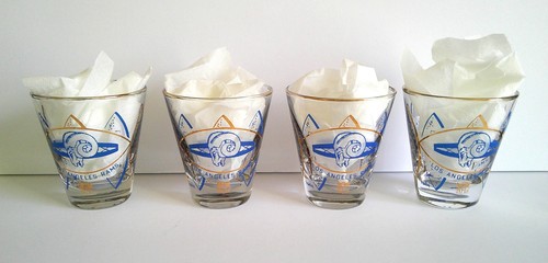 HEDY GLASS NFL LOS ANGELES RAMS FOOTBALL 3" GOLD RIM SHOT GLASSES - SET OF 4
