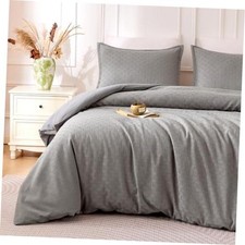 Waffle Duvet Cover Set Size, 3 Pieces Boho Bedding Set Queen Dark Grey Grid