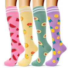 Compression Socks Women Men 4 Pairs, Knee High Support Socks for Running, Spo...