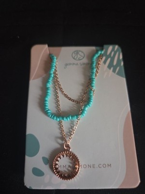 GEMMA SIMONE NECKLACE  ROSE GOLD CIRLCE SUN CHARM PENDANT TURQUOISE BEADS New