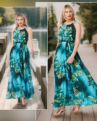 ROMAN green tropical maxi summer dress Wedding occasion races