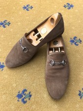Gucci Loafers Shoes Suede Brown Silver Horsebit Buckle Mens UK 8.5 US 9.5 42.5