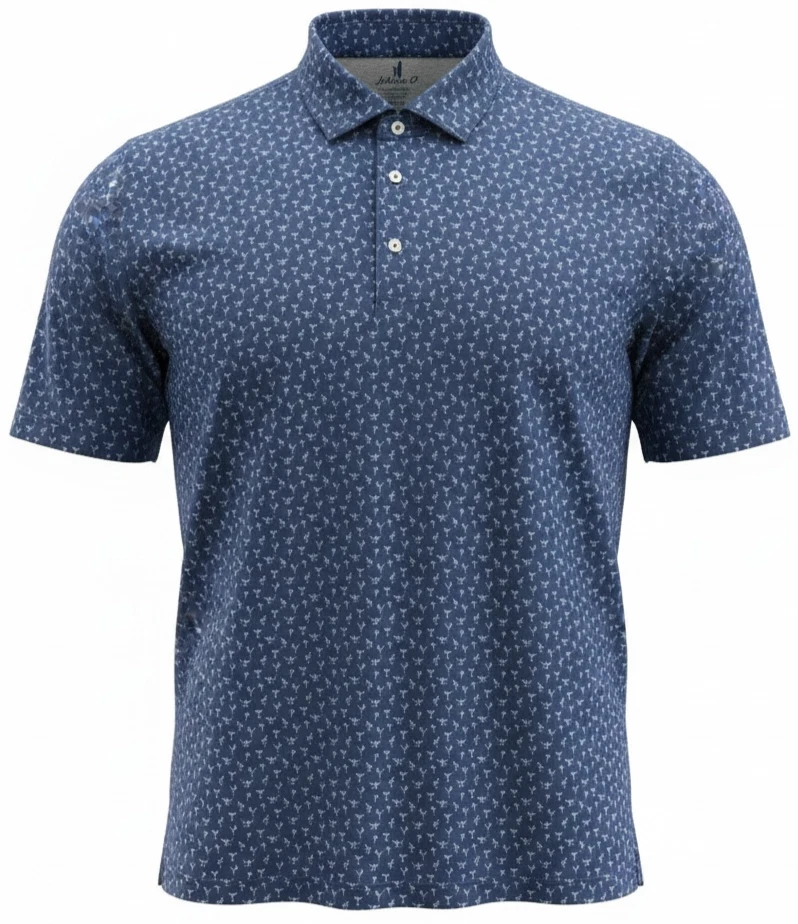 Johnnie-O Featherweight Mens Short-Sleeve All-Over Tropical Navy Blue Polo Shirt